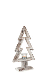 T- Bulb Christmas Tree Wood Brown/White Small - (19443)